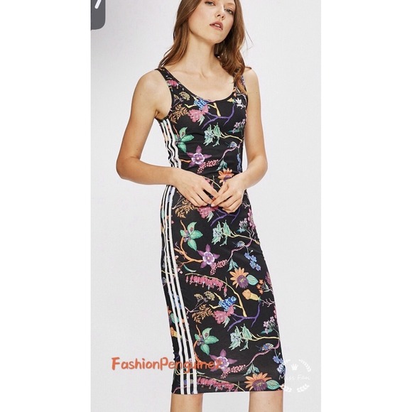 Adidas Originals "Poisonous Garden" floral print tank dress Size Medium Bodycon - Picture 12 of 13